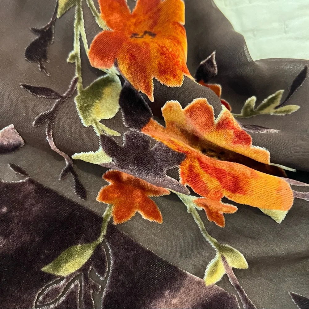 Echo Silk Velvet Burnout Scarf Women Rectangular Brown Floral Sheer Chiffon Luxe